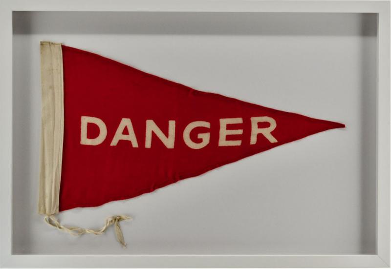 Vintage Framed Large Wool Danger Flag Pennant