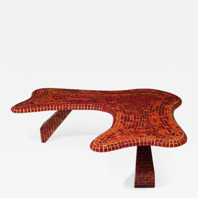 Vintage Free Form Red Mosaic Tile Coffee Table
