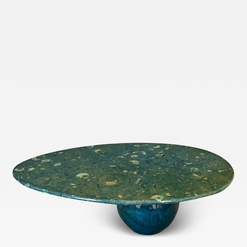 Vintage French 1970s Green Fossil Marble Coffee Table