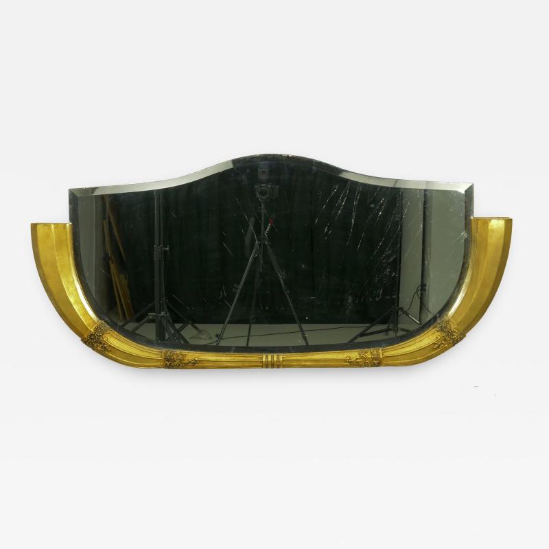 Vintage French Art Deco Carved Giltwood Over Mantel Mirror circa 1940s