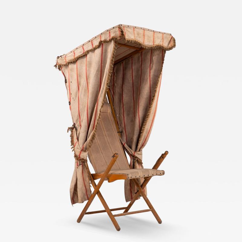 Vintage French Beach Chair with Canopy Mid 20th C 
