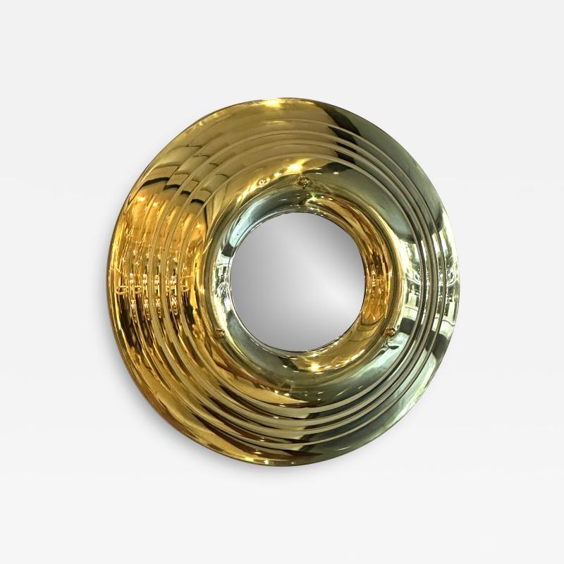 Vintage French Brass Circular Convex Mirror