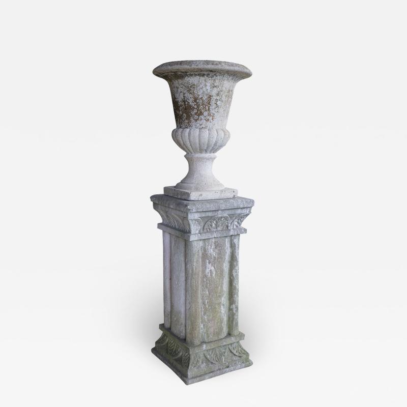 Vintage French Cast Stone Urn on Pedestal