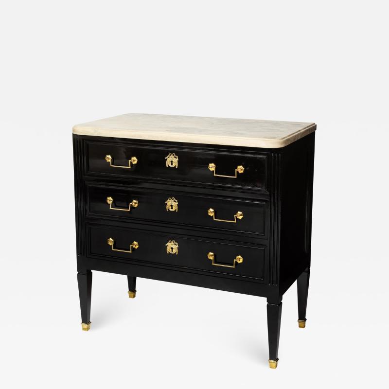 Vintage French Ebonized Marble Top Commode in the Directoire Manner