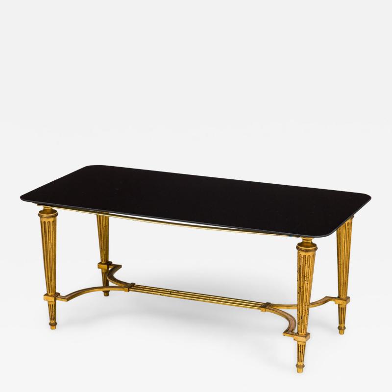 Vintage French Louis XVI style Brass and Black Glass Coffee Table
