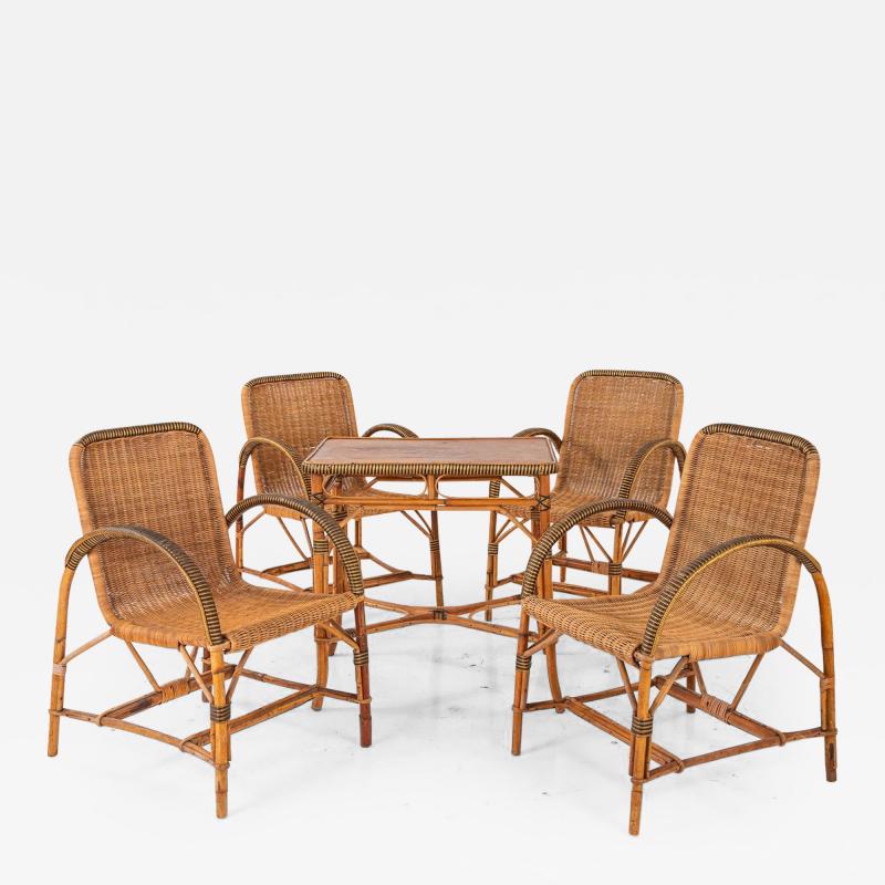 Vintage French Wicker Set of Four chairs and Table