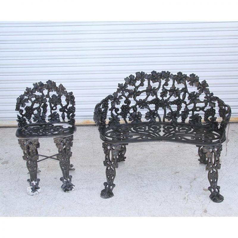 Vintage Garden Cast Iron Settee and Chair