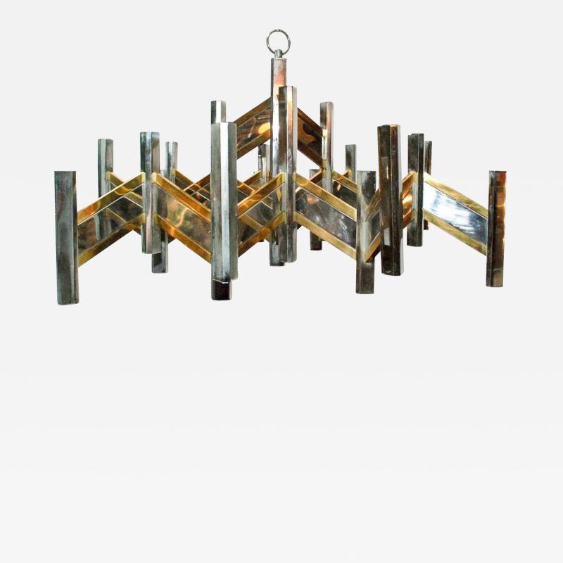 Vintage Geometric Sciolari Chandelier with Chrome Brass