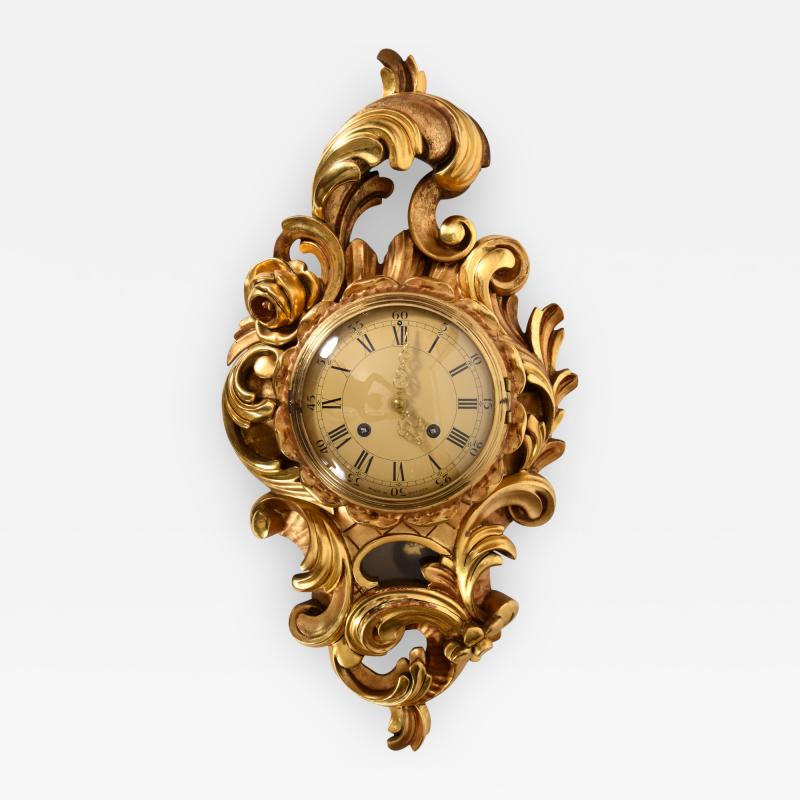 Vintage Gilt Wood Framed Swedish Wall Cartel Clock