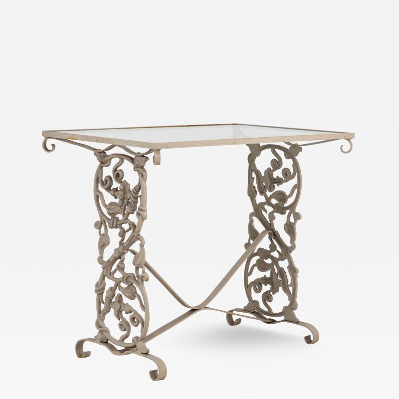 Vintage Gray Painted Iron Garden Table Console