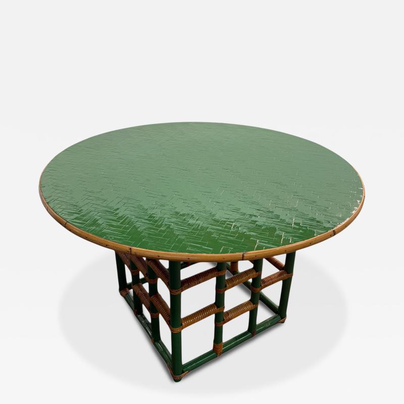 Vintage Green Faux Bamboo Rattan Round Coffee Table