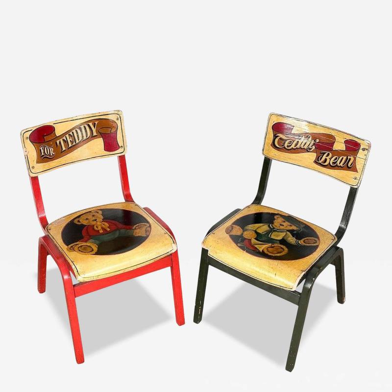 Vintage Hand Painted Child s Chairs W Teddy Bears