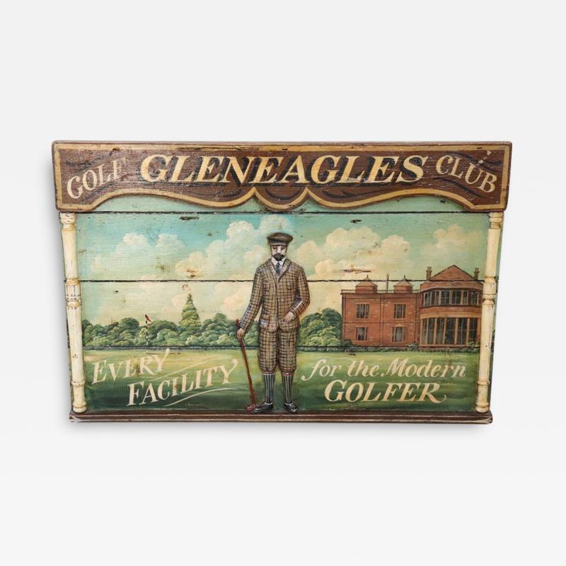 Vintage Hand Painted Historic Golf Club Sign on Wood 1920s