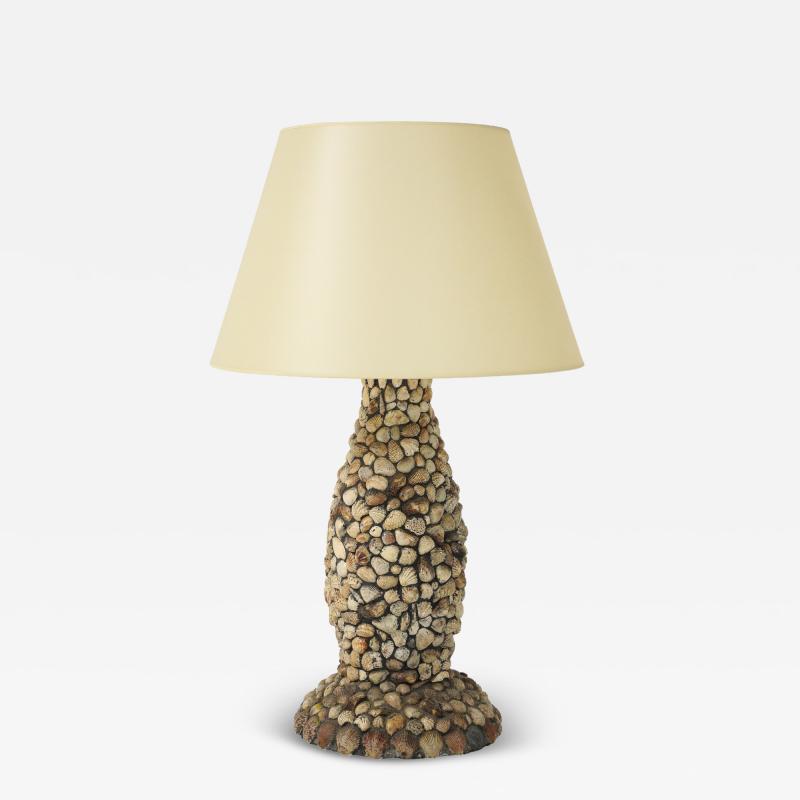 Vintage Handmade Shell Lamp with Parchment Shade