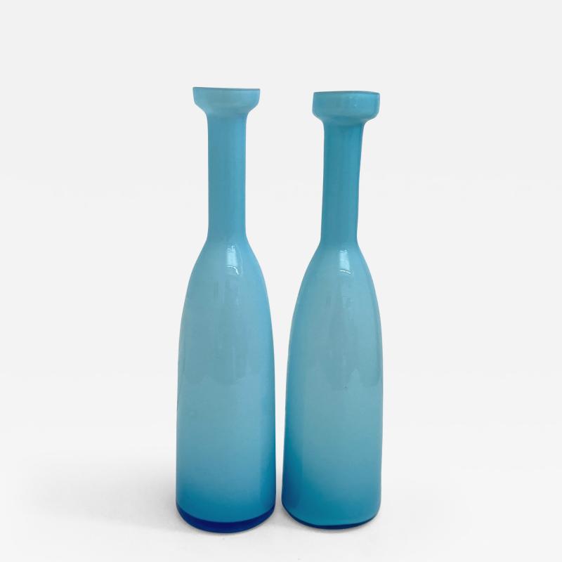 Vintage Holmegaard Cased Glass Pair of Blue Carnaby Vases 0308