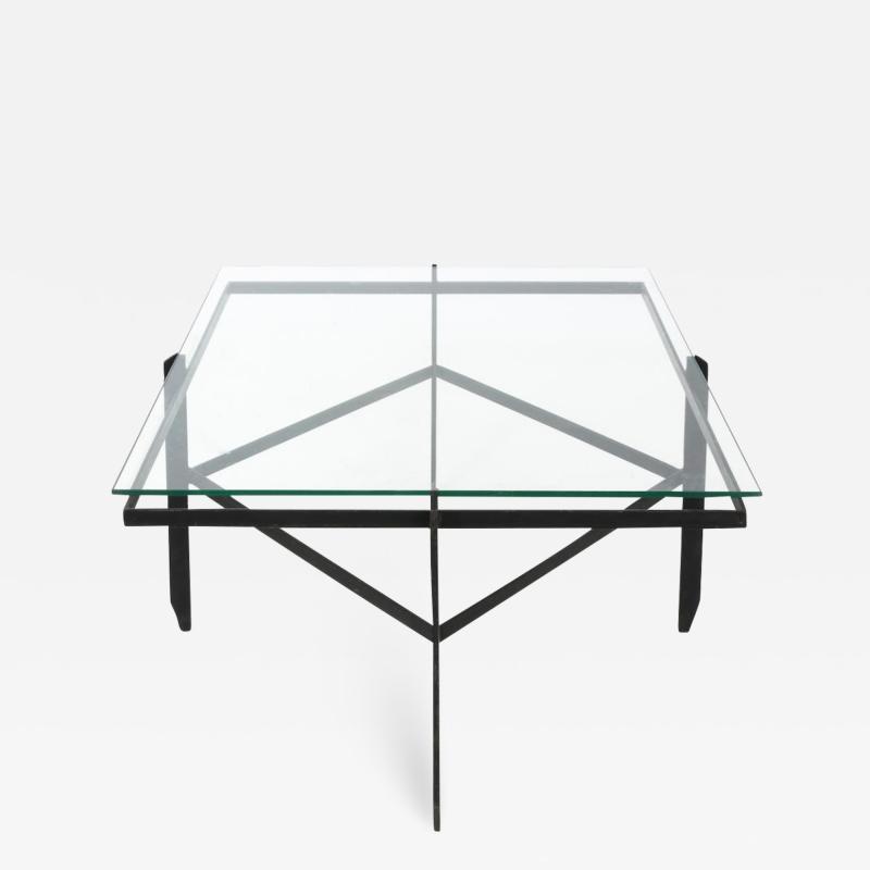 Vintage Iron and Glass Diamond Coffee Table