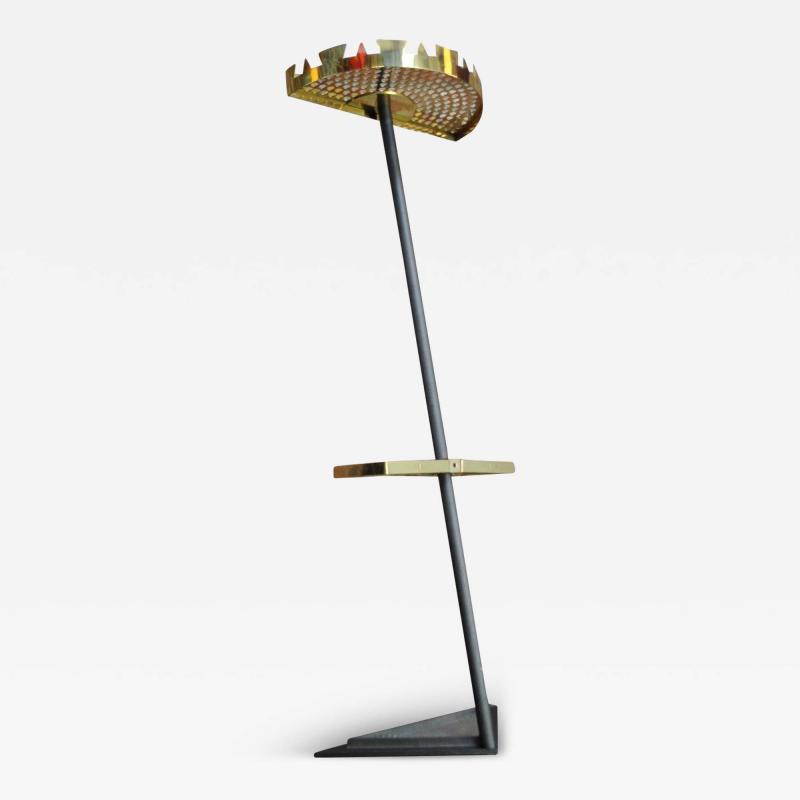 Vintage Italian Angled Coat Rack with Umbrella Stand in Painted Steel and Brass