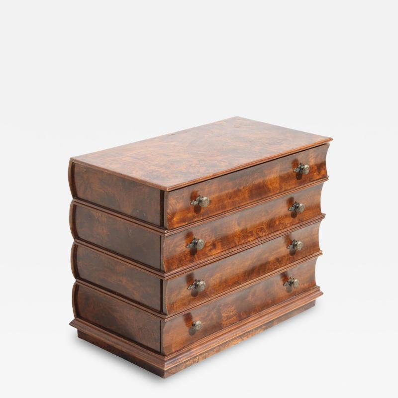 Vintage Italian Book Form Burl Nightstand Chest of Drawers