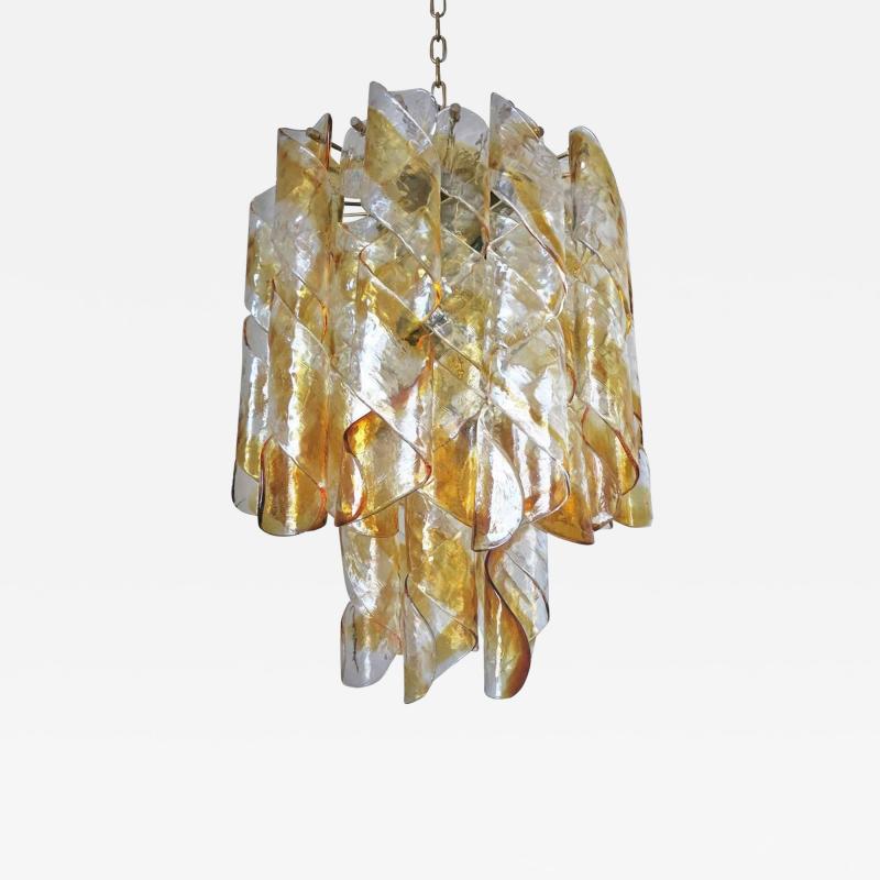 Vintage Italian Chandelier with Clear Amber Glass by Mazzega