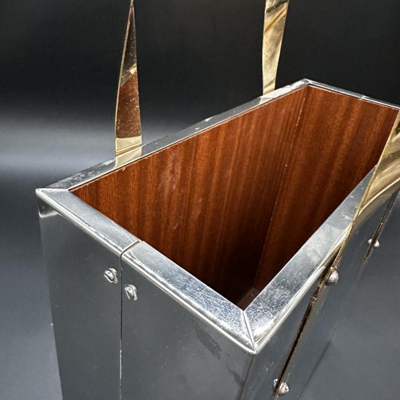 Vintage Italian Chrome and Brass Journal Rack 1970s