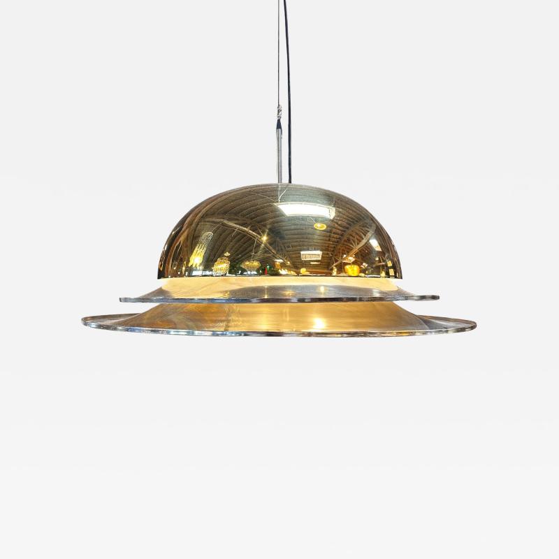 Vintage Italian Fully Brass UFO Pendant Light 1970s