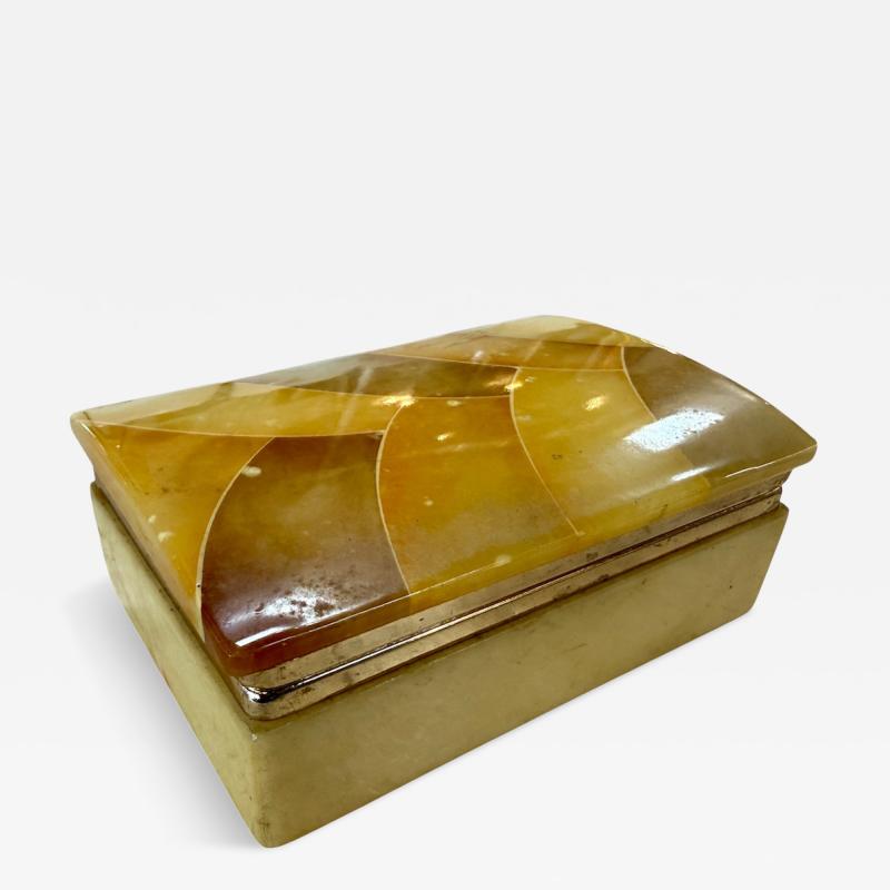 Vintage Italian Honey Marble and Brass Decorative Box
