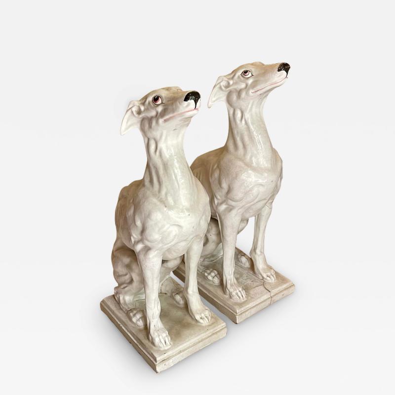 Vintage Italian Majolica Pottery Whippet Dog Sculptures a Pair