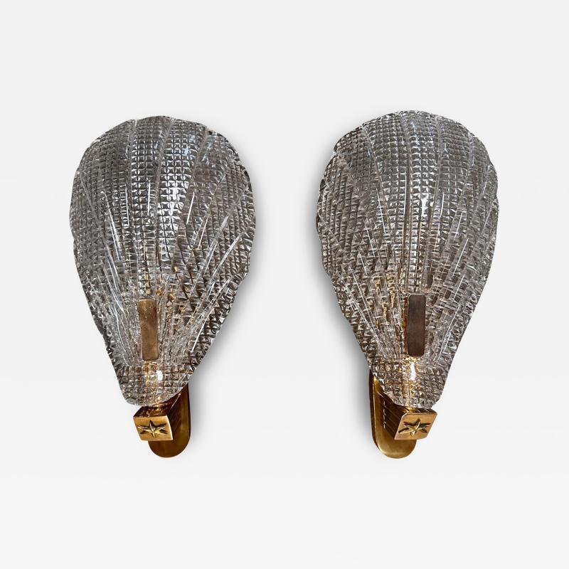 Vintage Italian Murano Wall Sconces with Brass Base 1970s