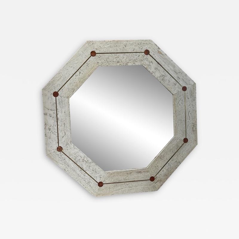 Vintage Italian Octagonal Travertine Wall Mirror 1980s