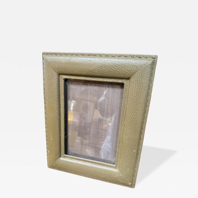 Vintage Italian Olive Green Leather Picture Frame 1970s