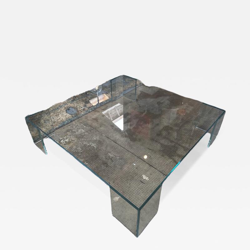 Vintage Italian Oversize Full Glass Coffee Table By Glas Italia 1960