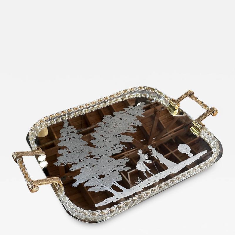 Vintage Italian Oversize Tray in Murano and Brass 1960s