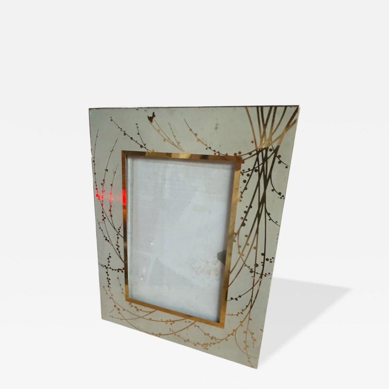 Vintage Italian Painted Glass Picture Frame with Gilt Botanical Motif 1950s
