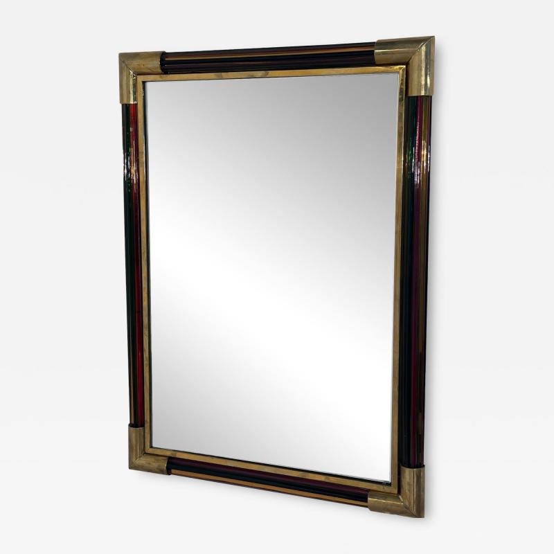Vintage Italian Rectangular Brass and Glass Wall Mirror 1980s