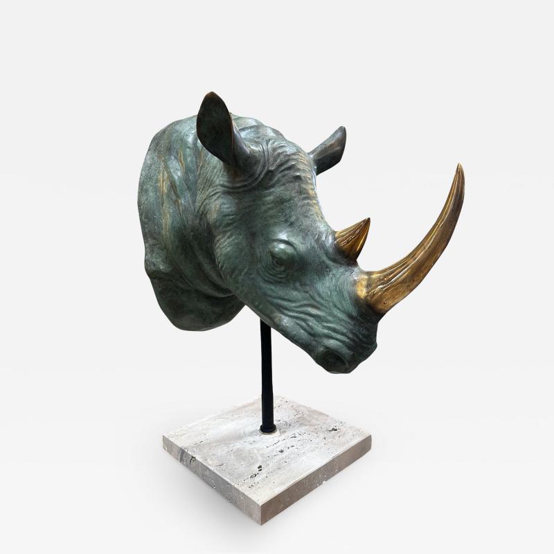 Vintage Italian Rhino Bronze Sculpture 1970s