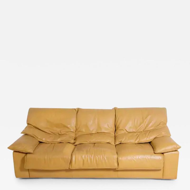 Vintage Italian Sofa Camel-Colored Leather Three-Seat, 1970s