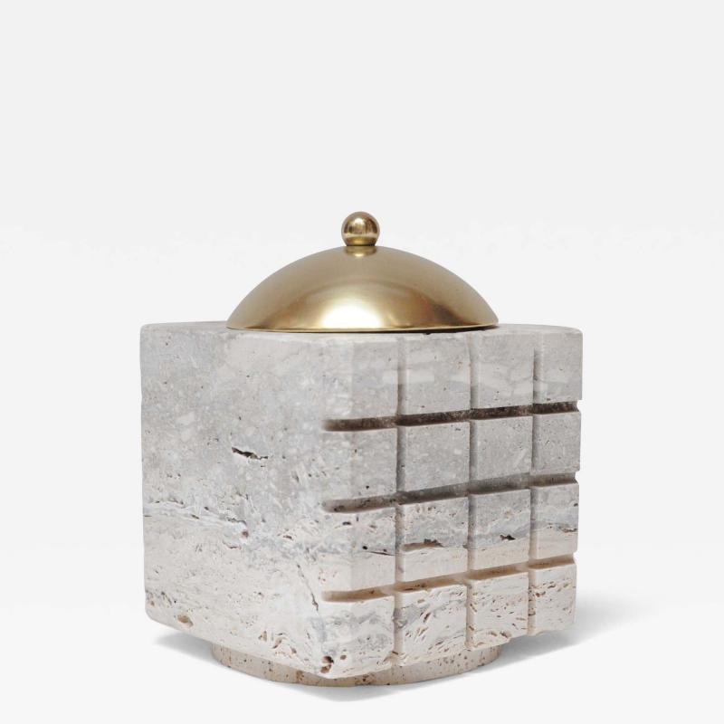 Vintage Italian Travertine and Brass Decorative Cube Box by Passeri for Ark Line