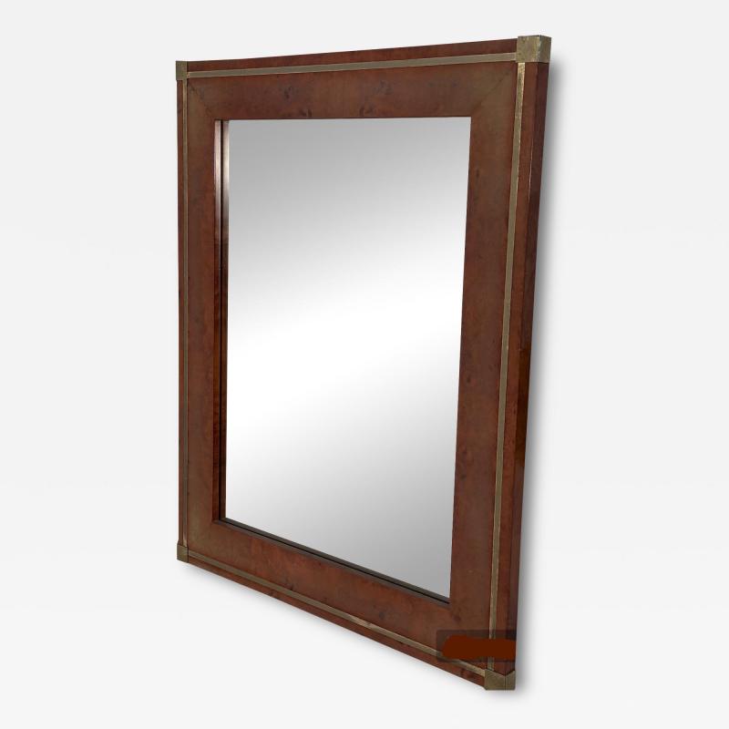 Vintage Italian Wood Brass Wall Mirror 1980s