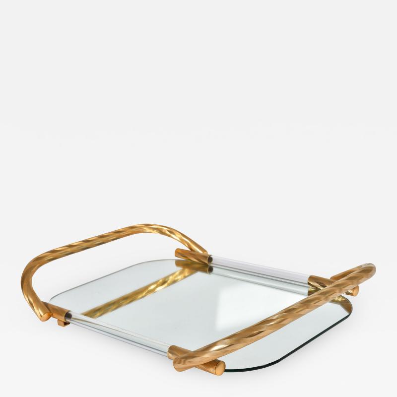 Vintage Italian mirrored tray with brass handles