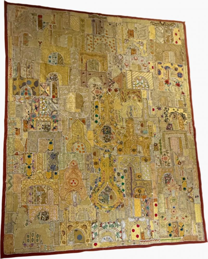 Vintage Kutch Embroidered Textile 83x103 India