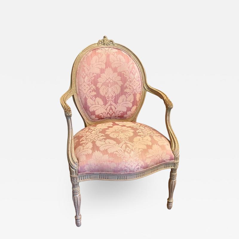 Vintage Louis XV Style Arm Chair by Interior Crafts W Pink Scalamandre Damask
