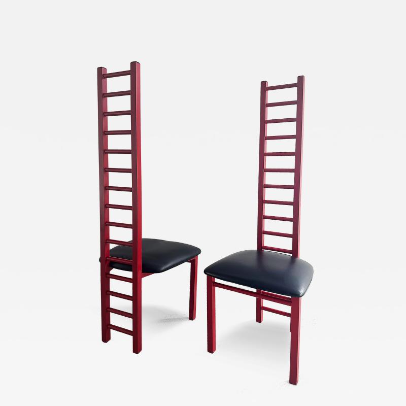 Vintage Memphis Milano Cassini Style Tall Ladder Back Chairs Pair