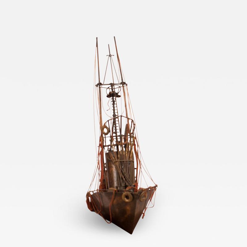 Vintage Metal Tug Boat Sculpture