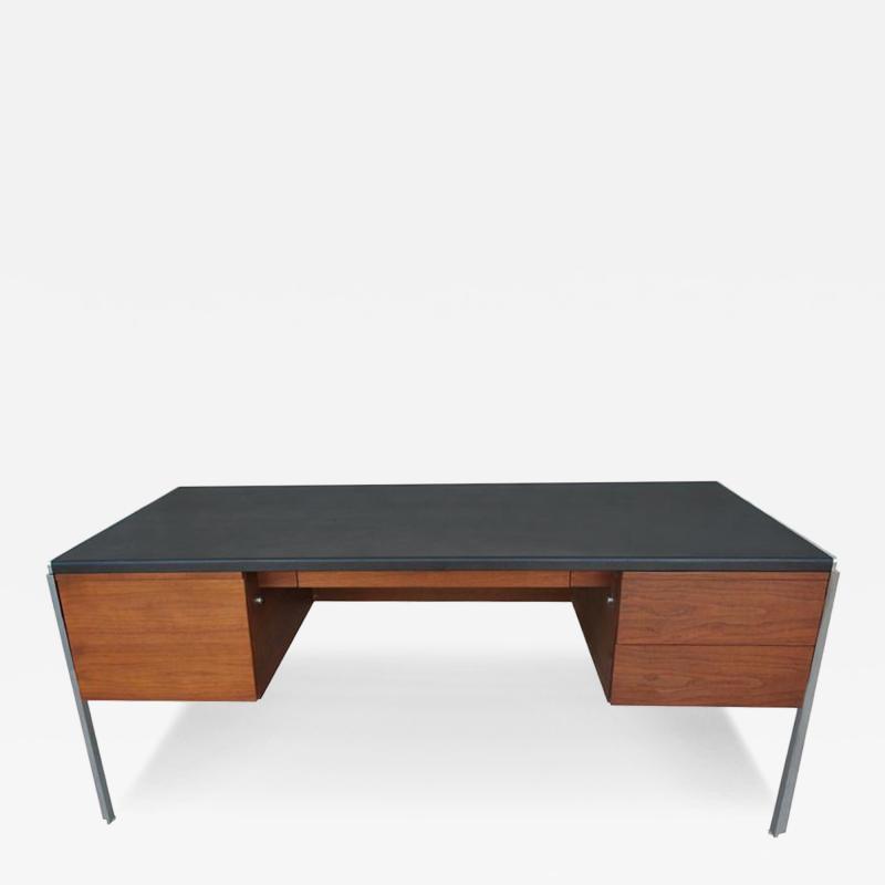 Vintage Mid Century 72 wide Stow Davis Leather Chrome Desk