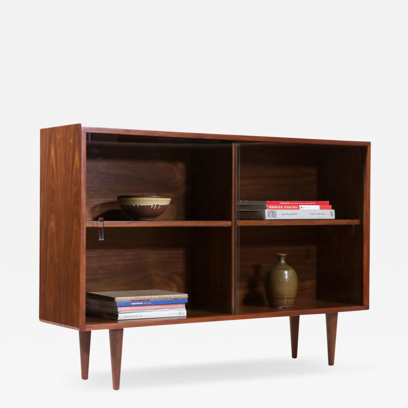 Vintage Mid Century Modern Walnut Bookcase with Glass Doors