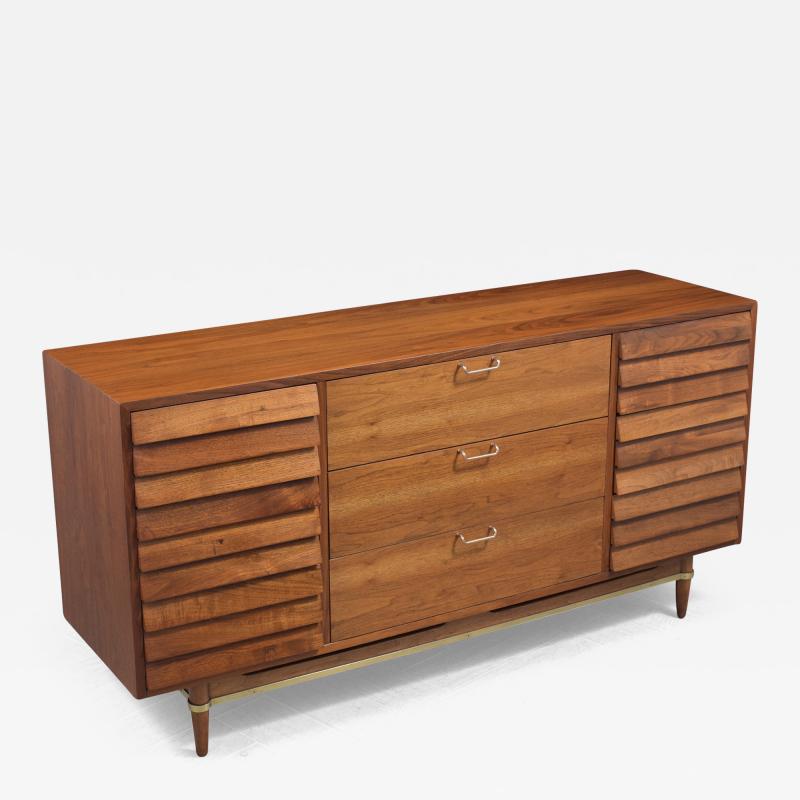 Vintage Mid Century Modern Walnut Dresser with Brass Accents Restored Elegance