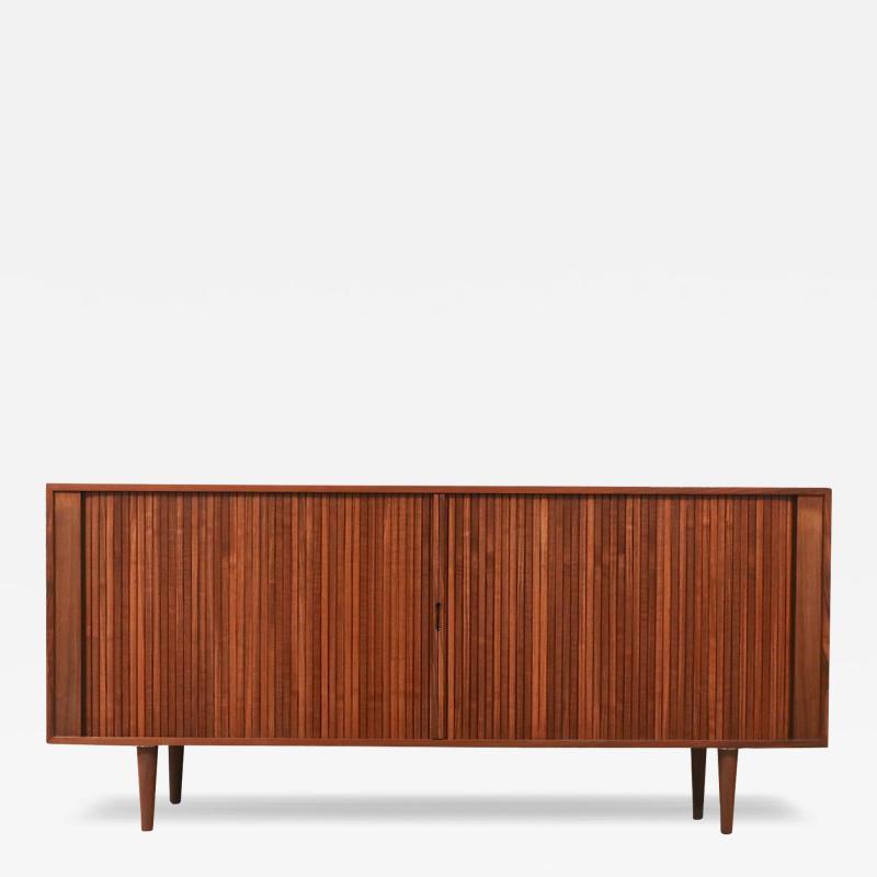 Vintage Mid Century Walnut Tambour Door Credenza