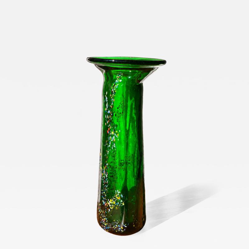 Vintage Modern Free Form Green Art Glass Vase Budveszel Gyula Hungary 1990s