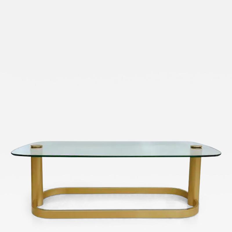 Vintage Modern Glass Top Coffee Table Rounded Edges Metal Base