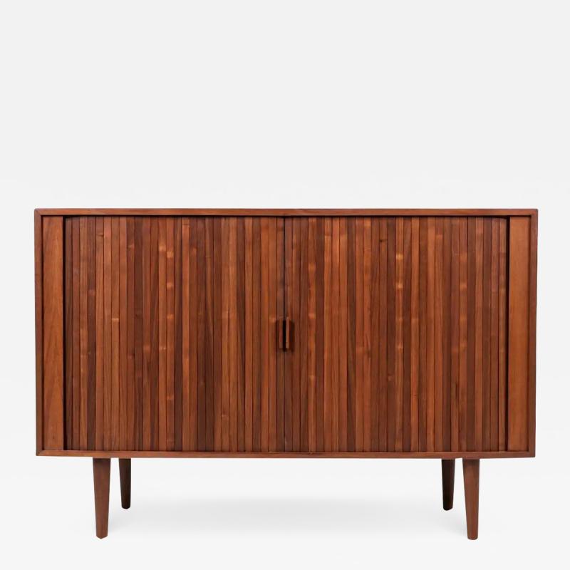 Vintage Modern Walnut Tambour Door Credenza